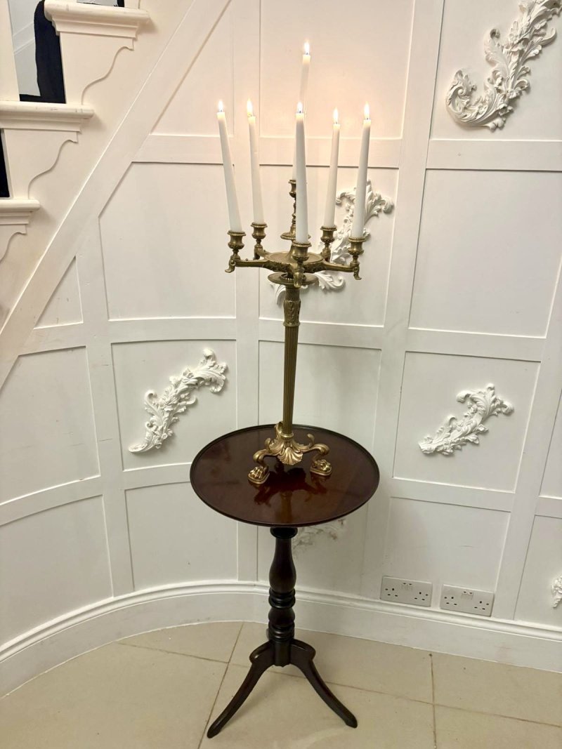 Antique Victorian Gilt Brass Six-Light Candelabrum Stand